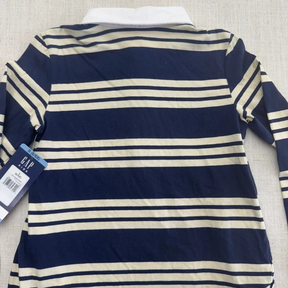 Gap Kids Girls Striped Rugby Dress Navy Cream Long Sleeve Cotton S‎ 6/6X NEW